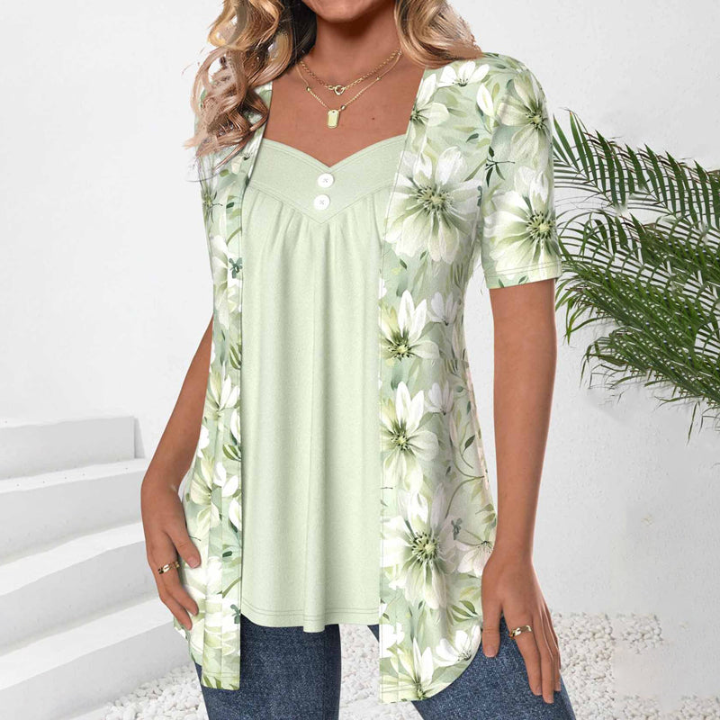 Elegant Bluse Med Blomstertryk