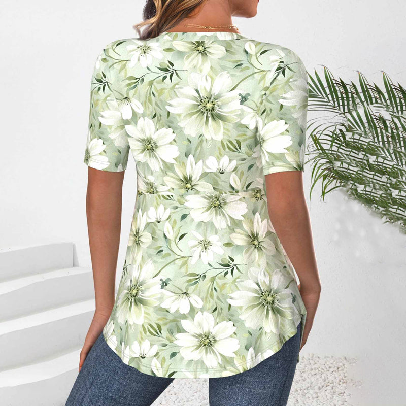 Elegant Bluse Med Blomstertryk