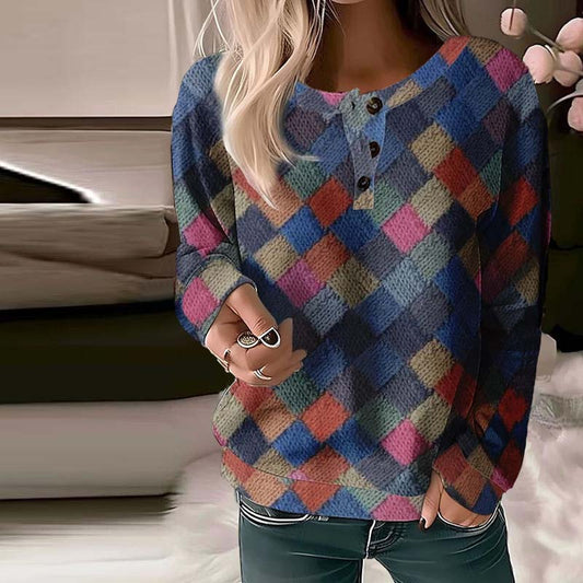 Vintage Farverig Plaid Sweatshirt