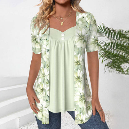 Elegant Bluse Med Blomstertryk