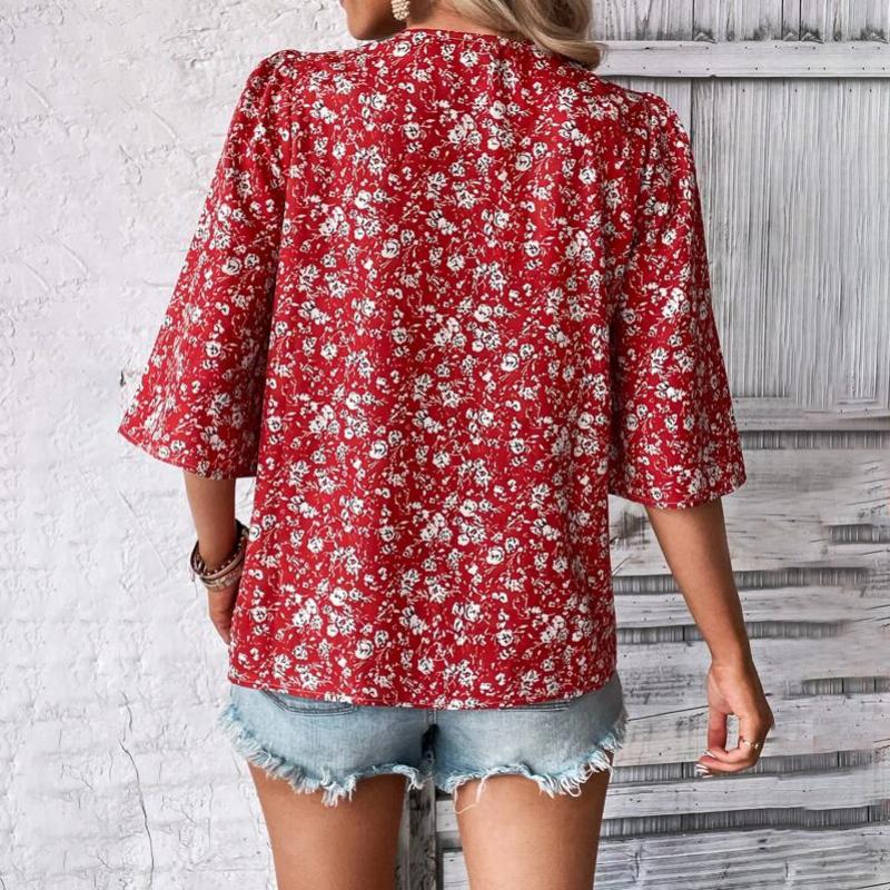 Uformell Løs Floral Bluse