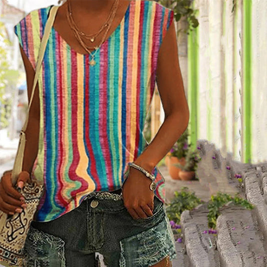 Vintage Farverig Stribe Tanktop