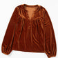 Gylden Brun V-hals Velour Bluse