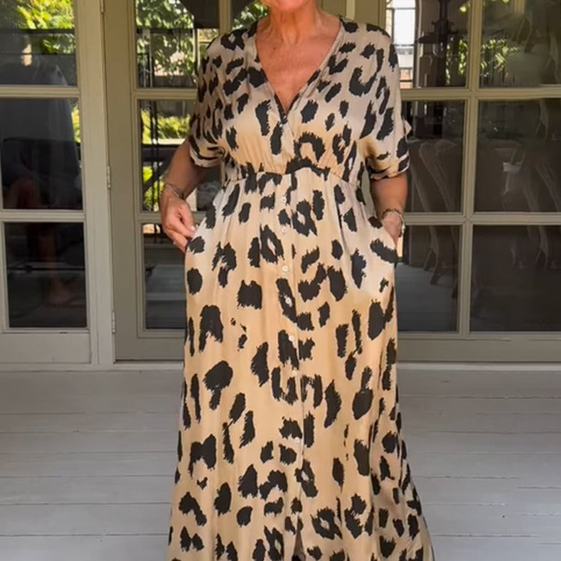 Liona - Lang kjole med leopardprint