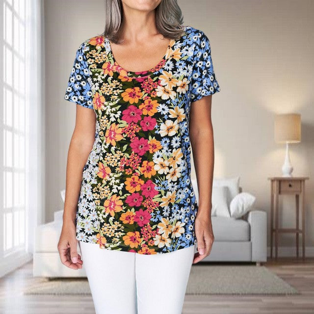 T-Shirt Med Blomsterprint Farverig