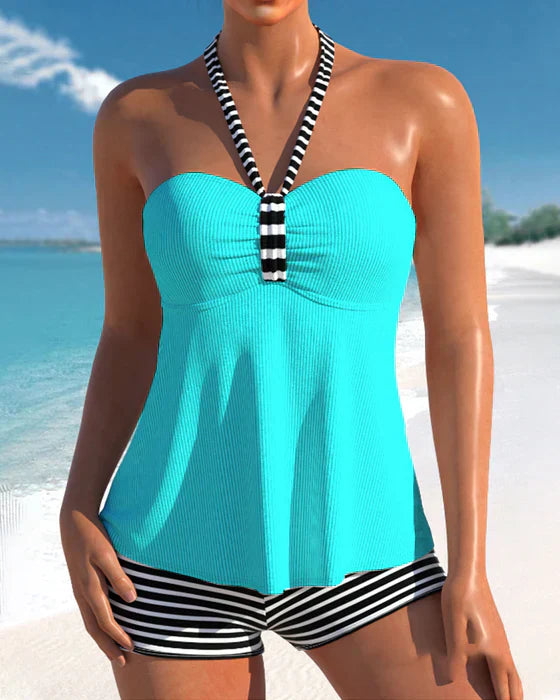 Sisi - Tankini med halterneck og stribet print