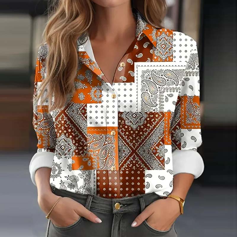 Vintage Bluse Med Etnisk Print