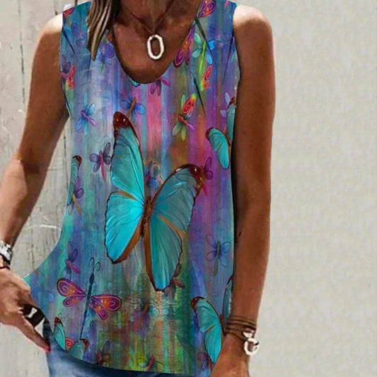 Farverig Tanktop Med Sommerfugleprint