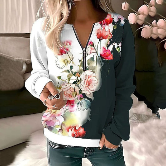 Afslappet Sweatshirt Med Blomsterprint