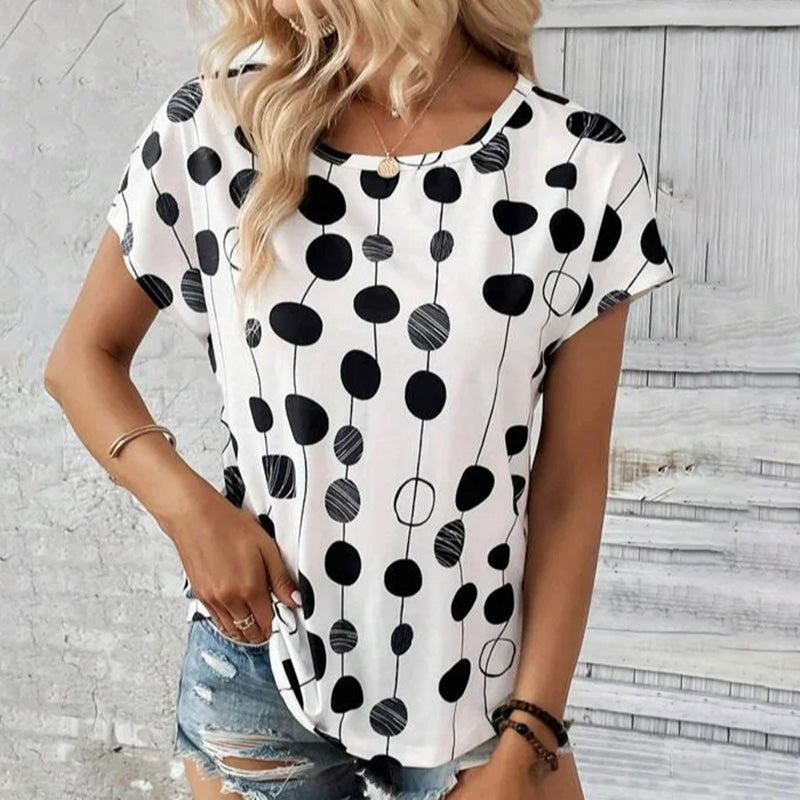 Polka Dot Afslappet T-Shirt