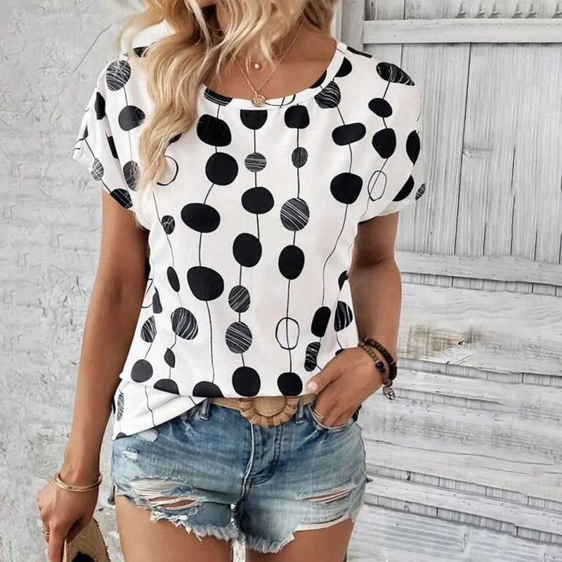 Polka Dot Afslappet T-Shirt