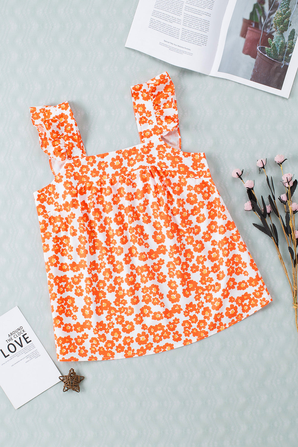 Orange Blomstret Top