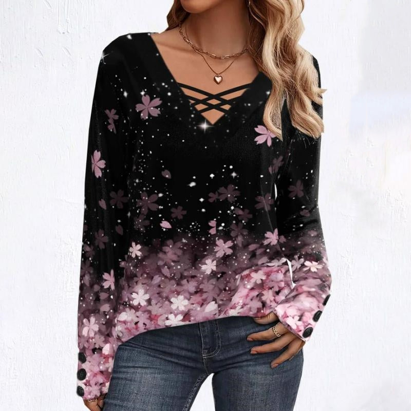 Gradient Bluse Med Blomstertrykk