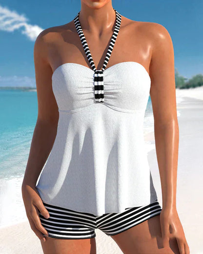 Sisi - Tankini med halterneck og stribet print