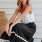 Black Ricrac Trim Colorblock High Waist Long Skirt