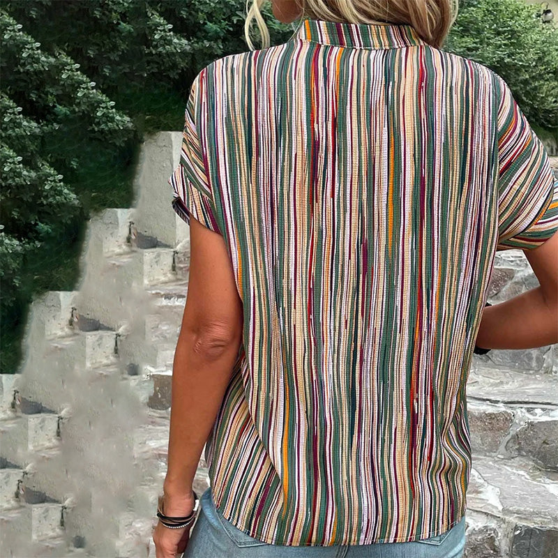 Vintage Afslappet Stribe Bluse