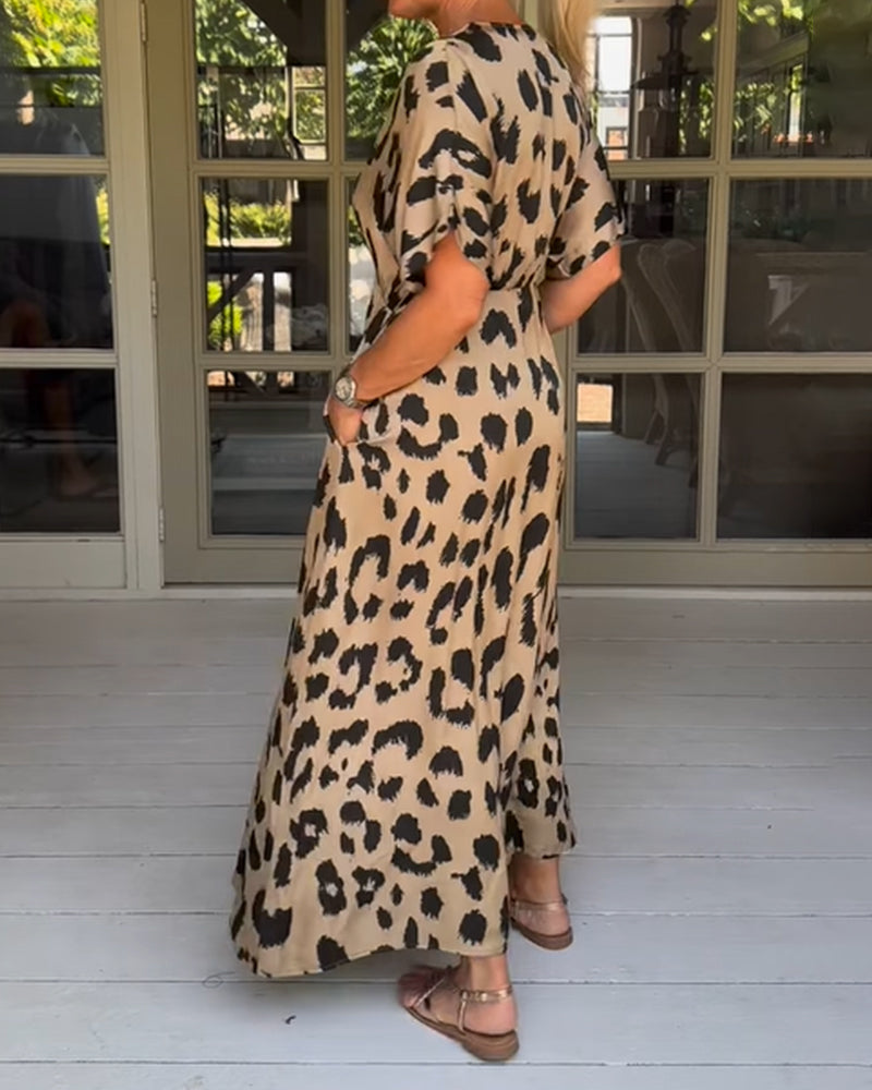 Liona - Lang kjole med leopardprint