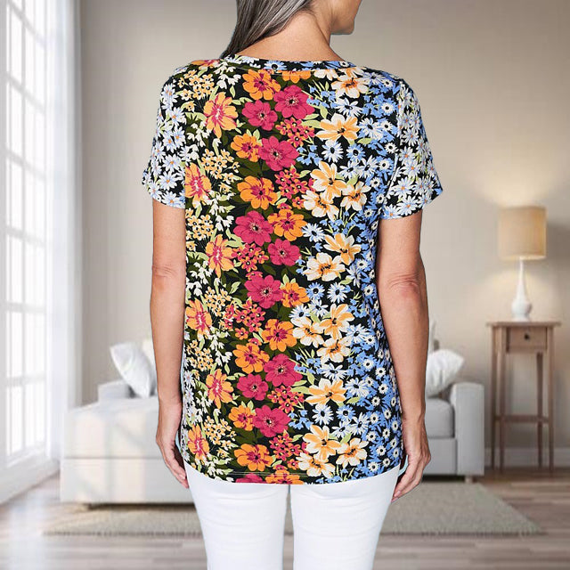 T-Shirt Med Blomsterprint Farverig