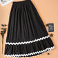 Black Ricrac Trim Colorblock High Waist Long Skirt