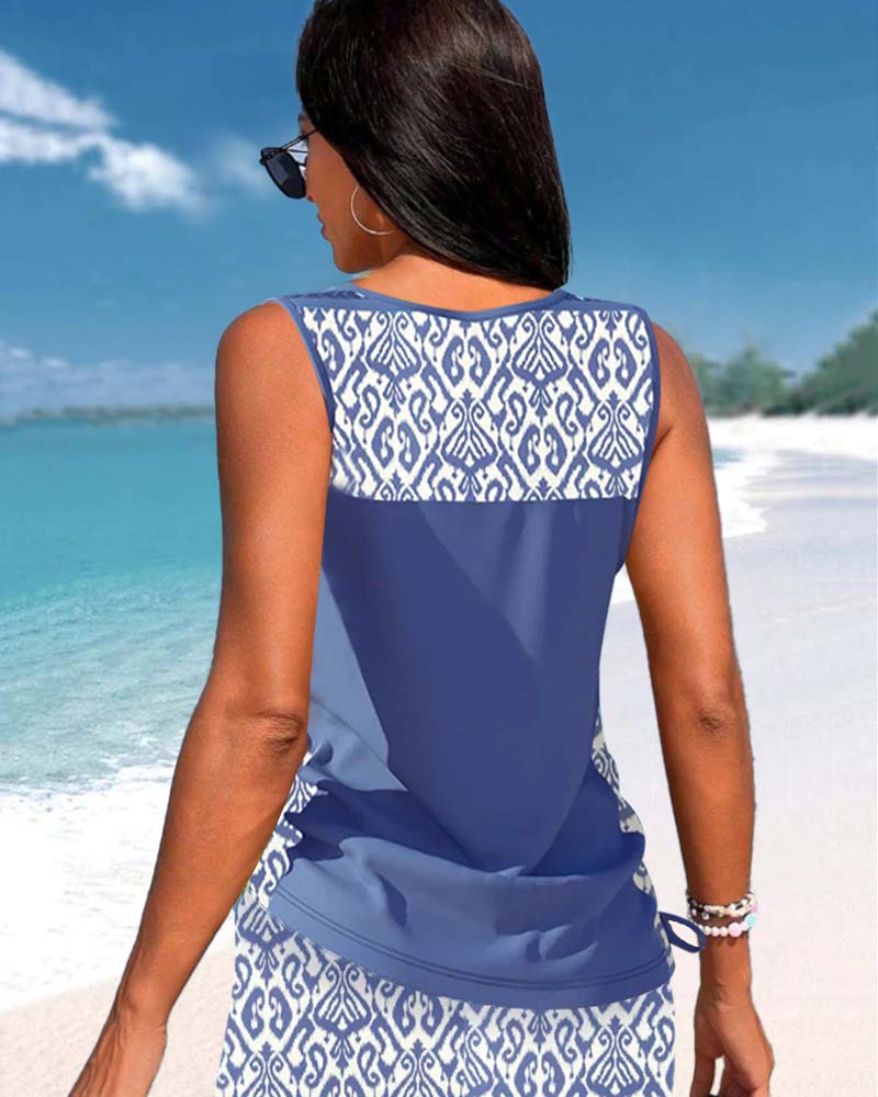 V-halset tankini med print