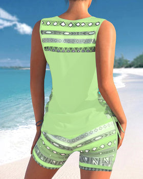 V-halset tankini med print