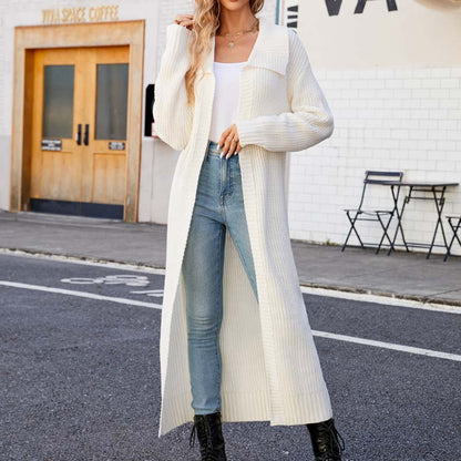 Casual Ensfarvet Lang Cardigan