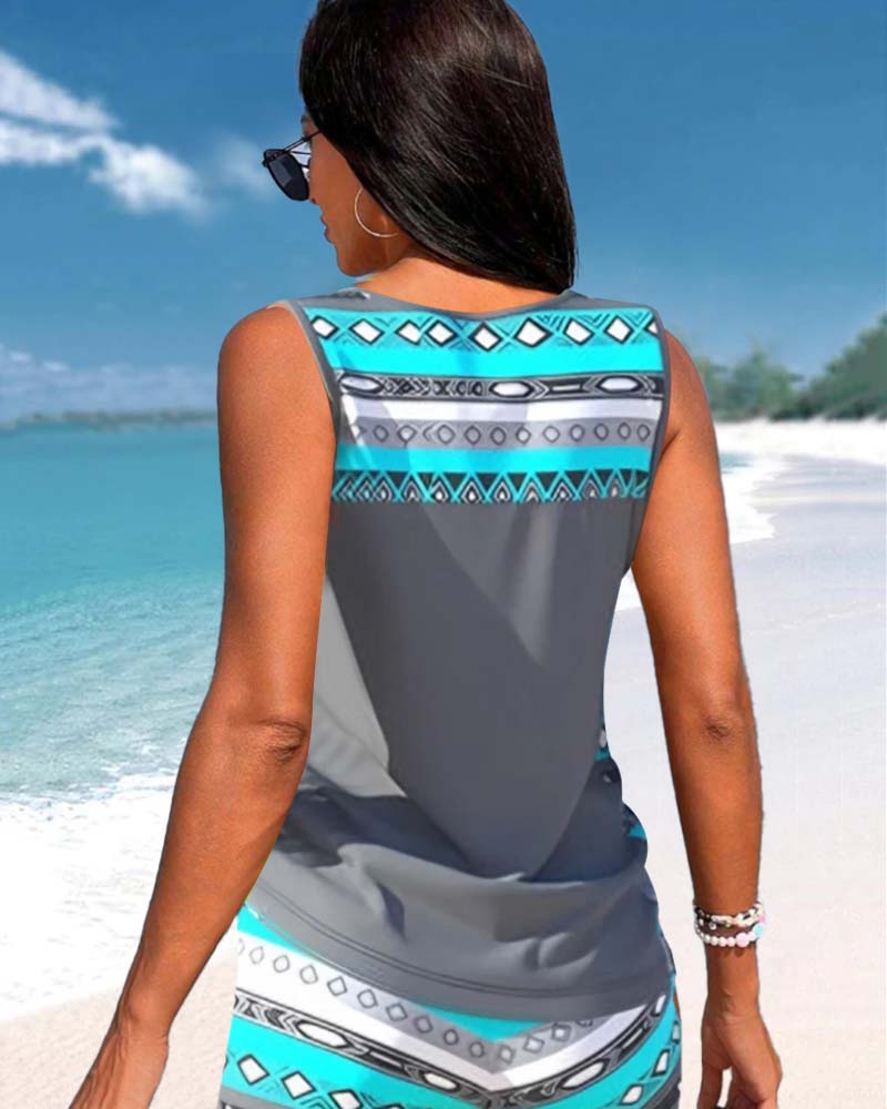 V-halset tankini med print