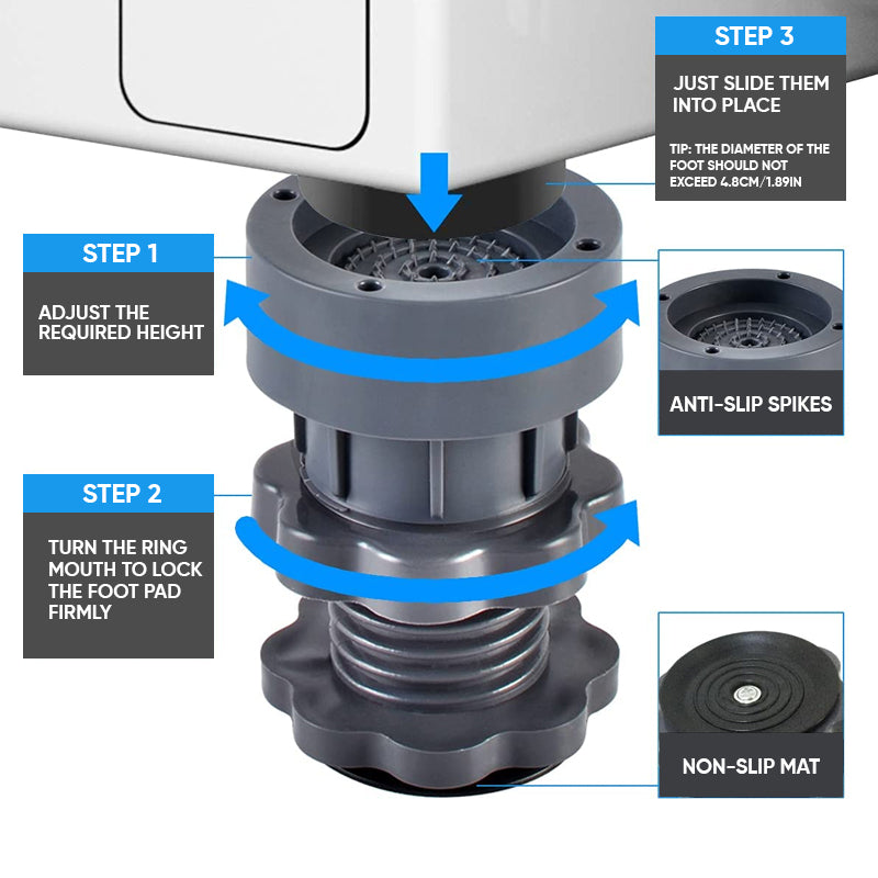 4stk højdejusterbare støttefødder til vaskemaskine
