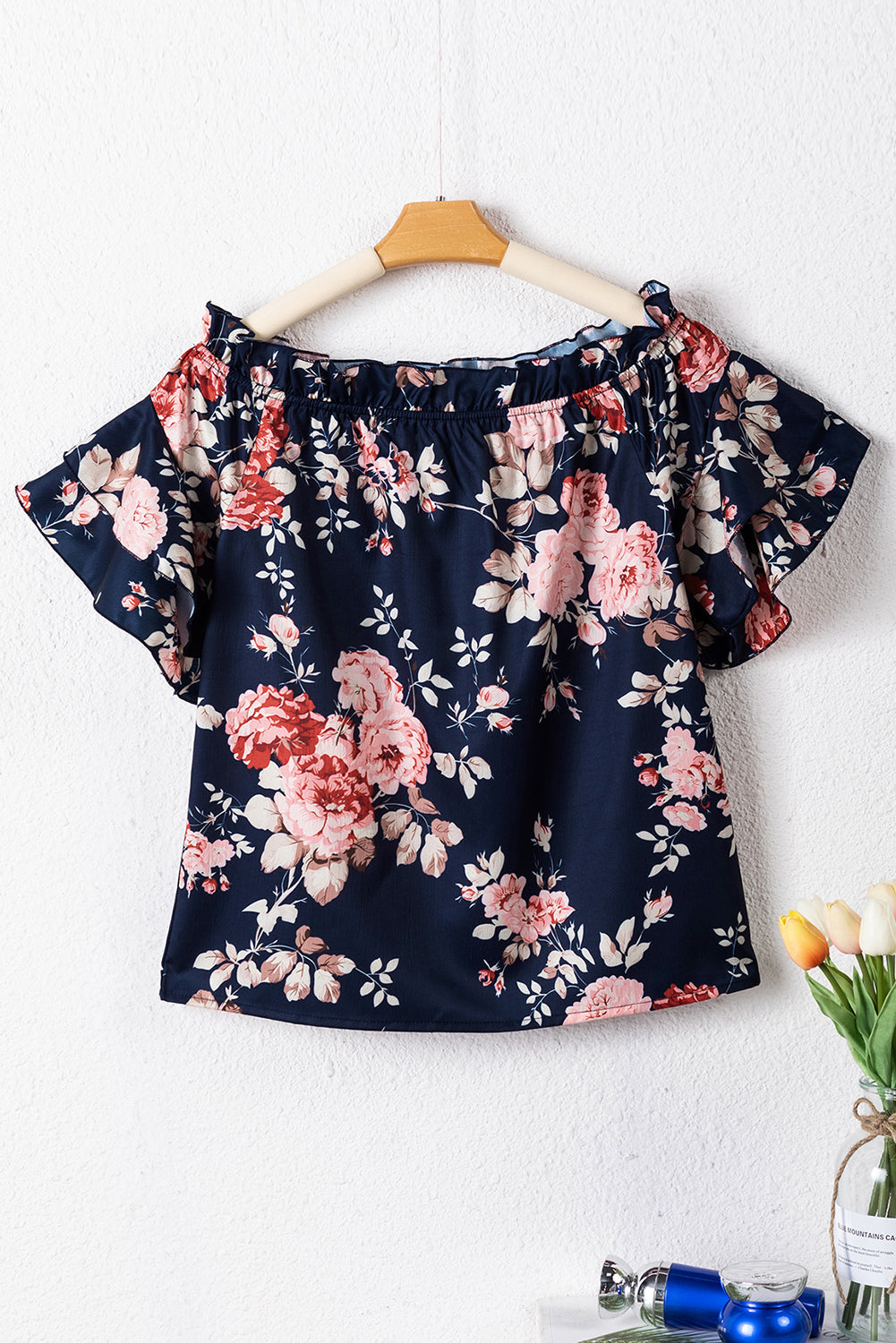 Blå Blomstret Bluse