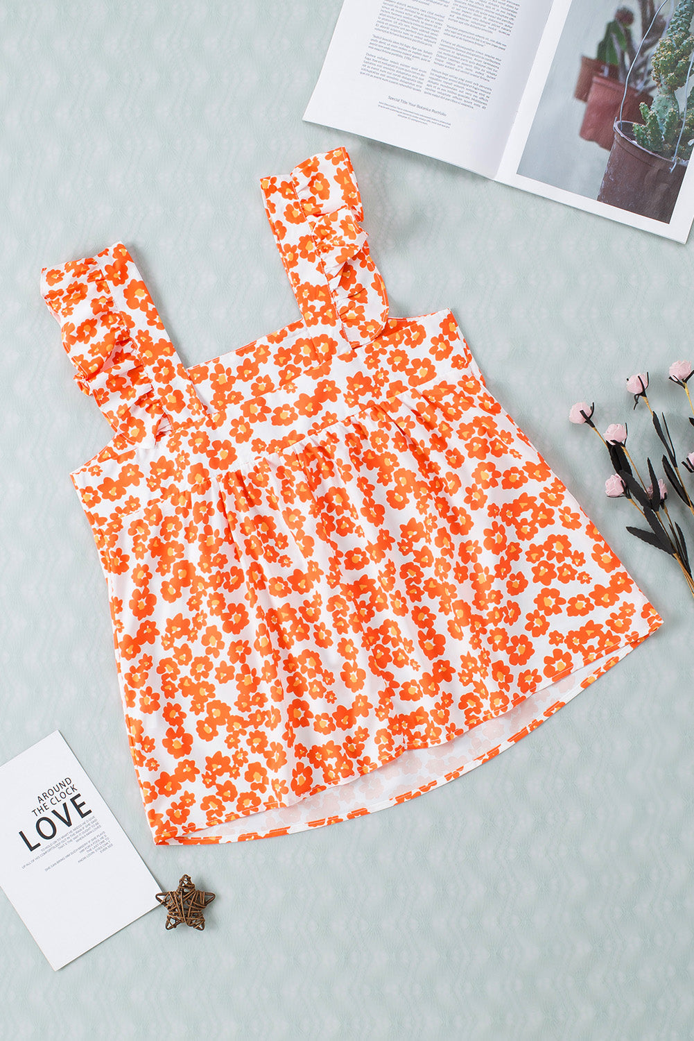 Orange Blomstret Top