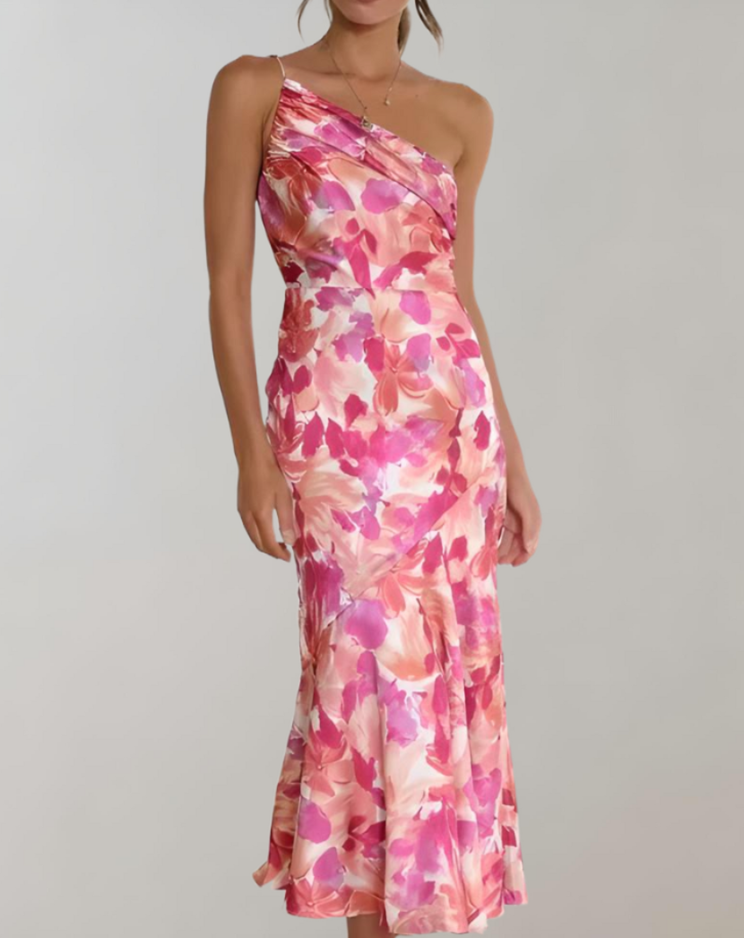 Belinda - One-shoulder bodycon midikjole, blomstermønster