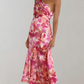 Belinda - One-shoulder bodycon midikjole, blomstermønster