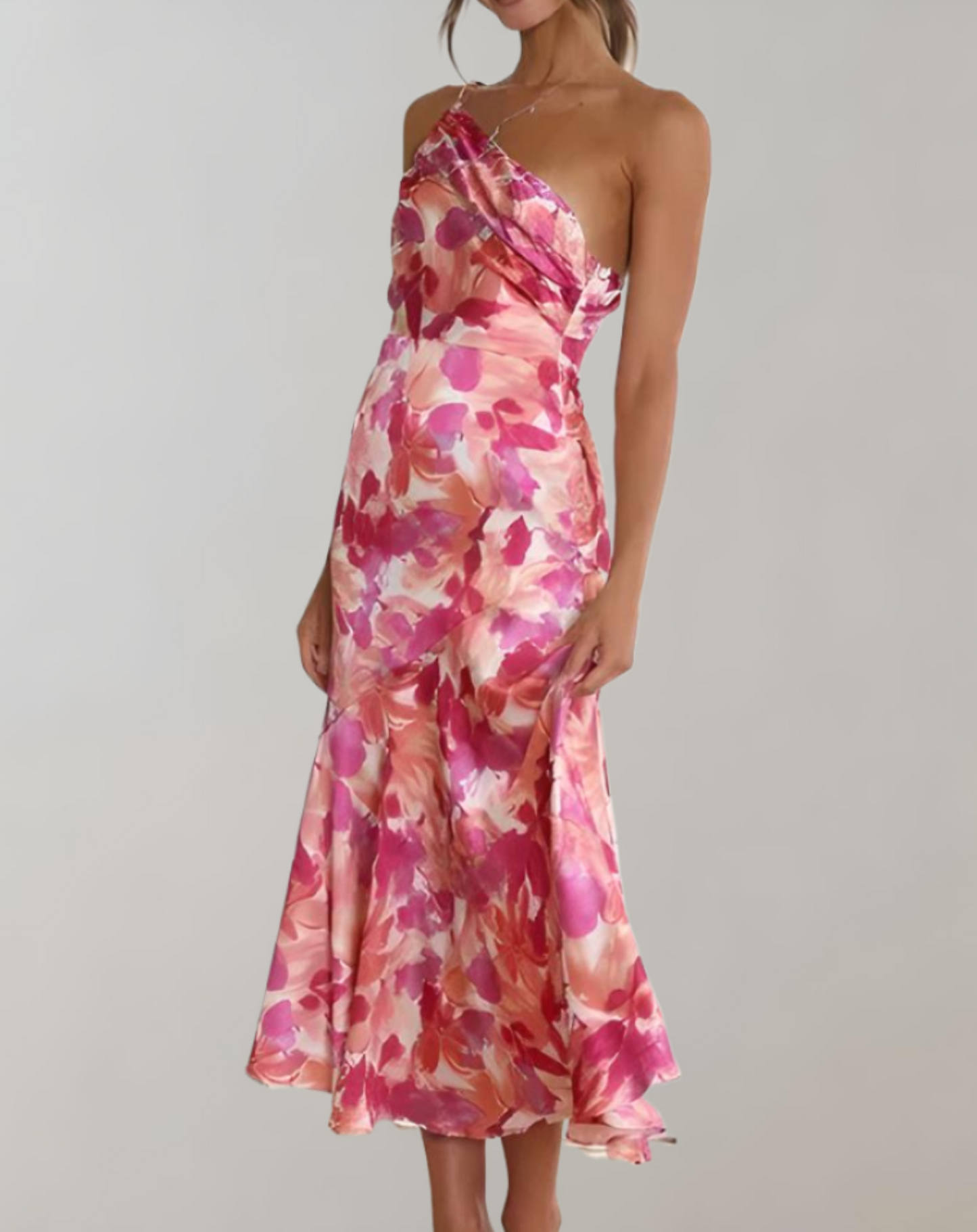 Belinda - One-shoulder bodycon midikjole, blomstermønster