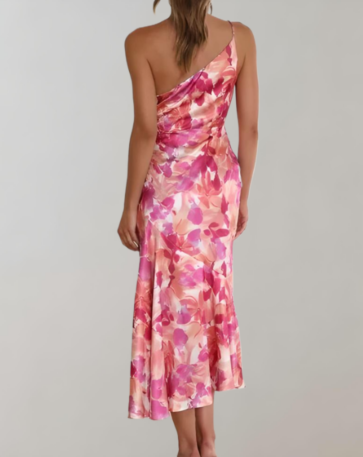 Belinda - One-shoulder bodycon midikjole, blomstermønster