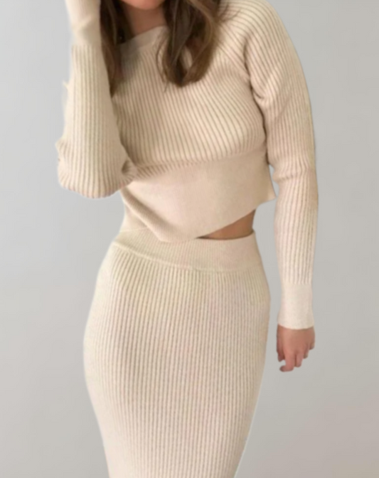 Frea - Cropped Striktrøje Bodycon Nederdel