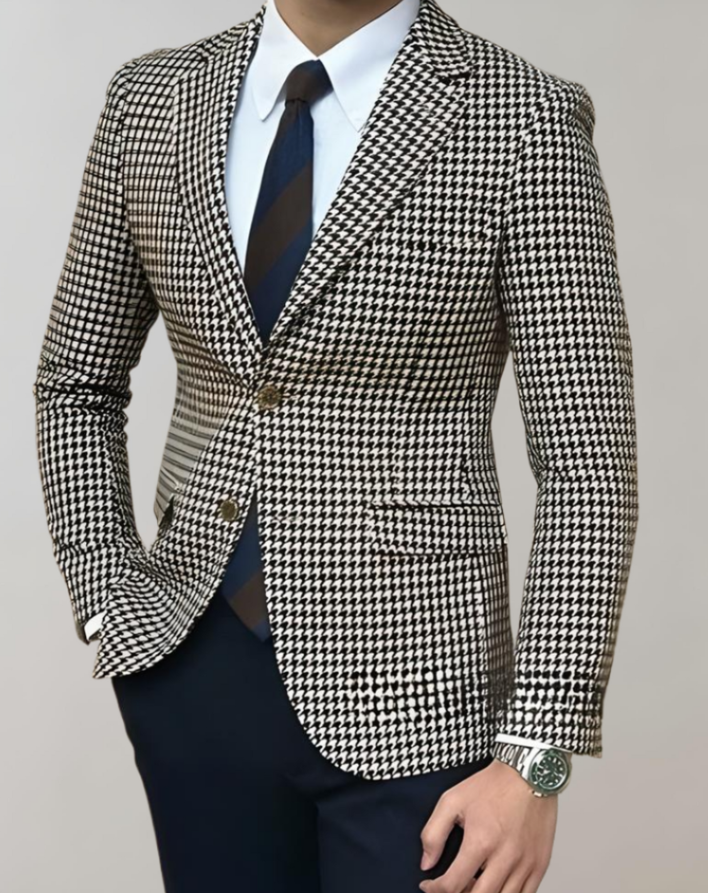 Larry - Enkeltradet Blazer Houndstooth Mønster