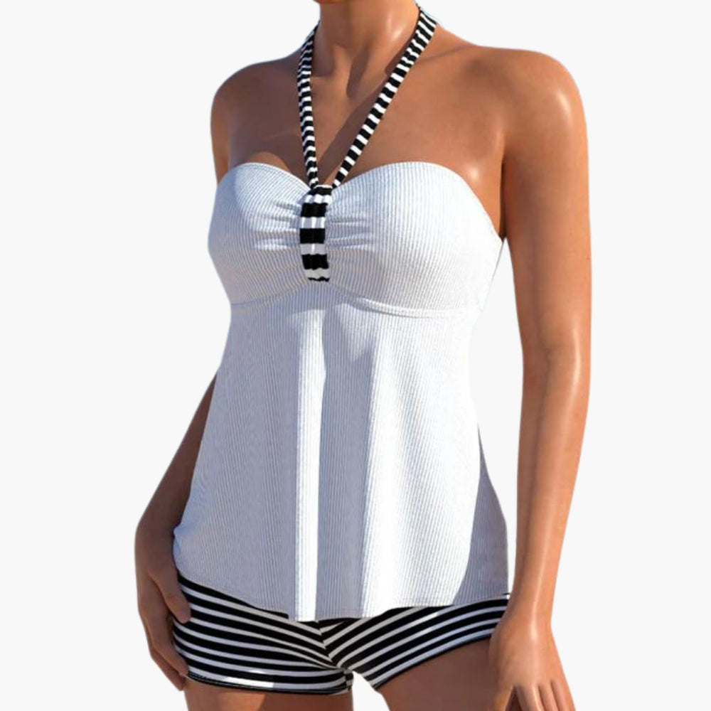 Sisi - Tankini med halterneck og stribet print