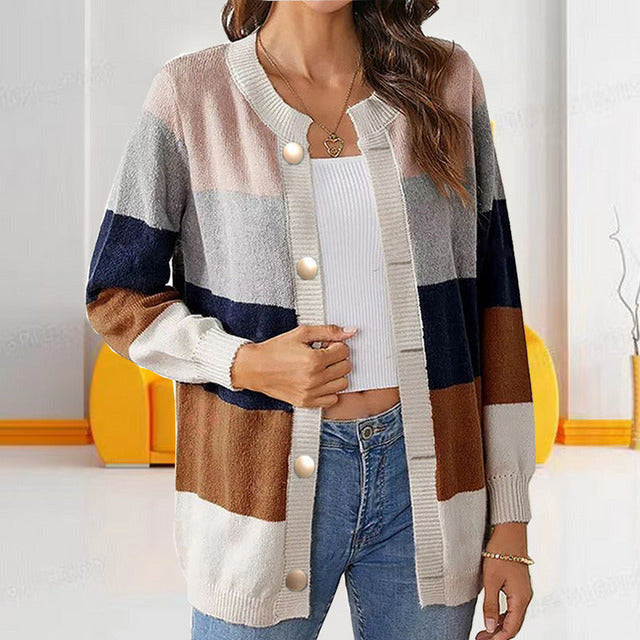 Afslappet Stribet Strik Cardigan