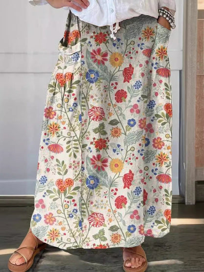 Blomstret maxi-nederdel