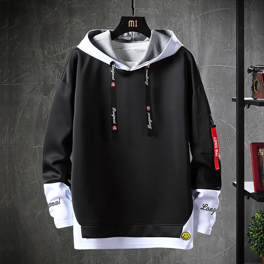 Moderne To-tonet Hoodie med Grafiske Detaljer