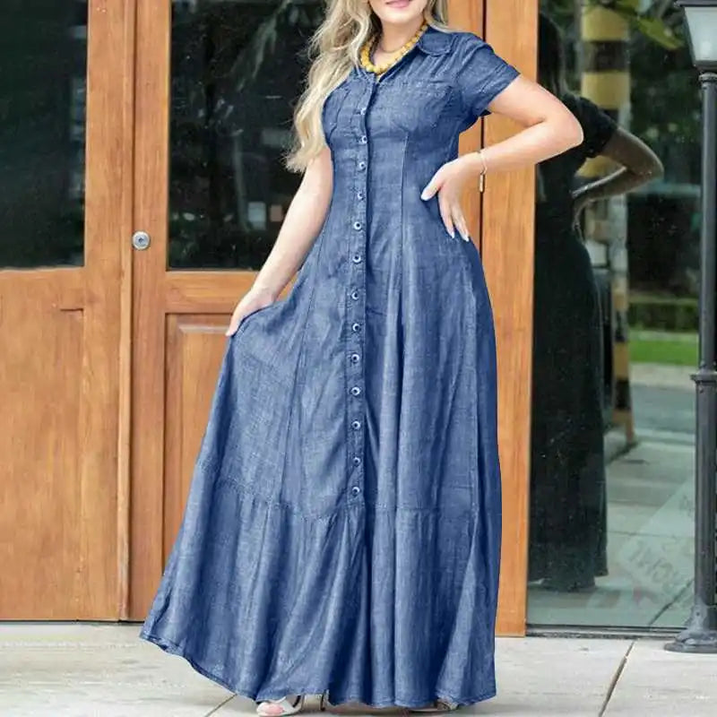 Valentina™ | Maxi Skjortekjole i denim