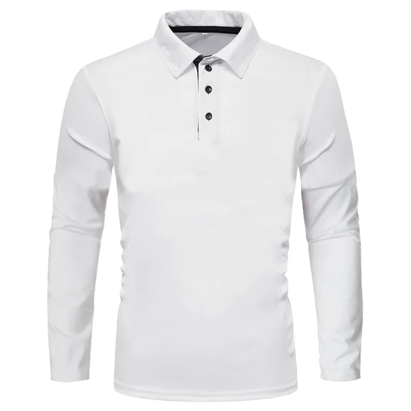 Langærmet T-shirt til mænd med button-down-krave