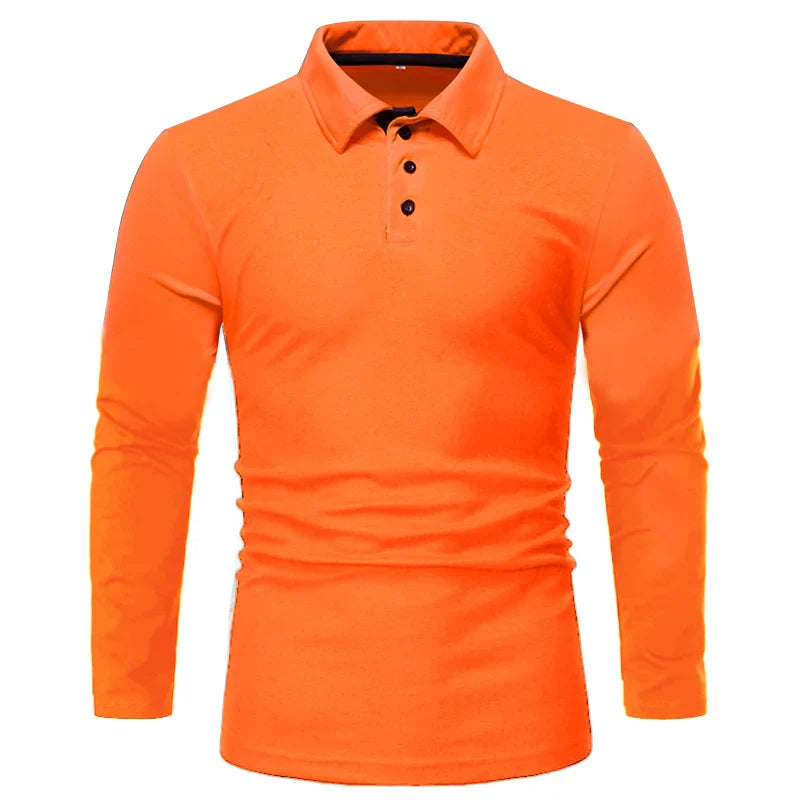 Langærmet T-shirt til mænd med button-down-krave