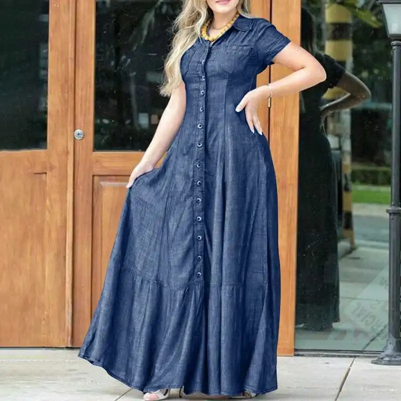 Valentina™ | Maxi Skjortekjole i denim