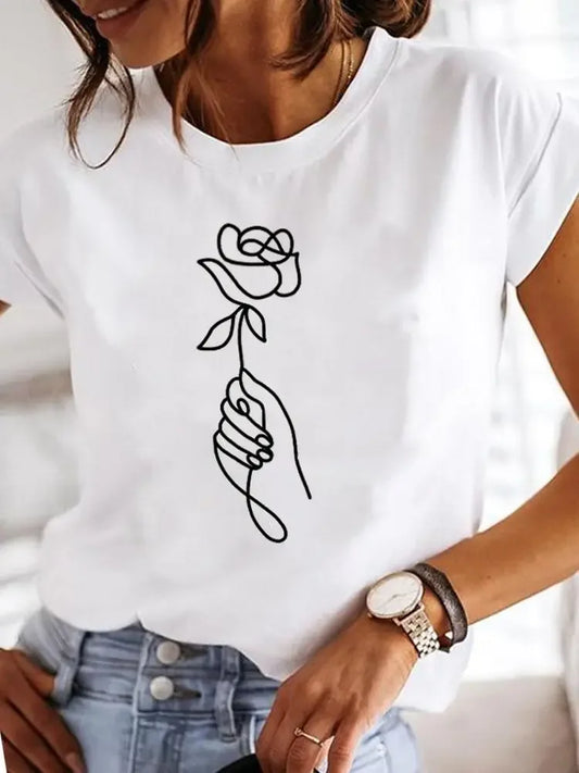 Dame t-shirt med rosenprint