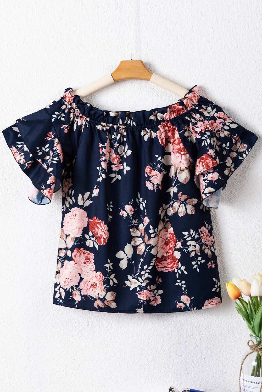 Blå Blomstret Bluse