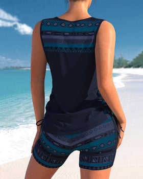 V-halset tankini med print