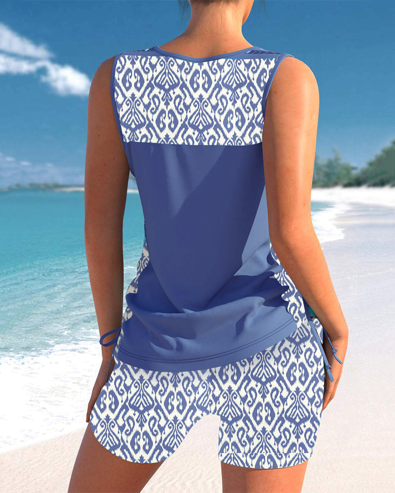 V-halset tankini med print