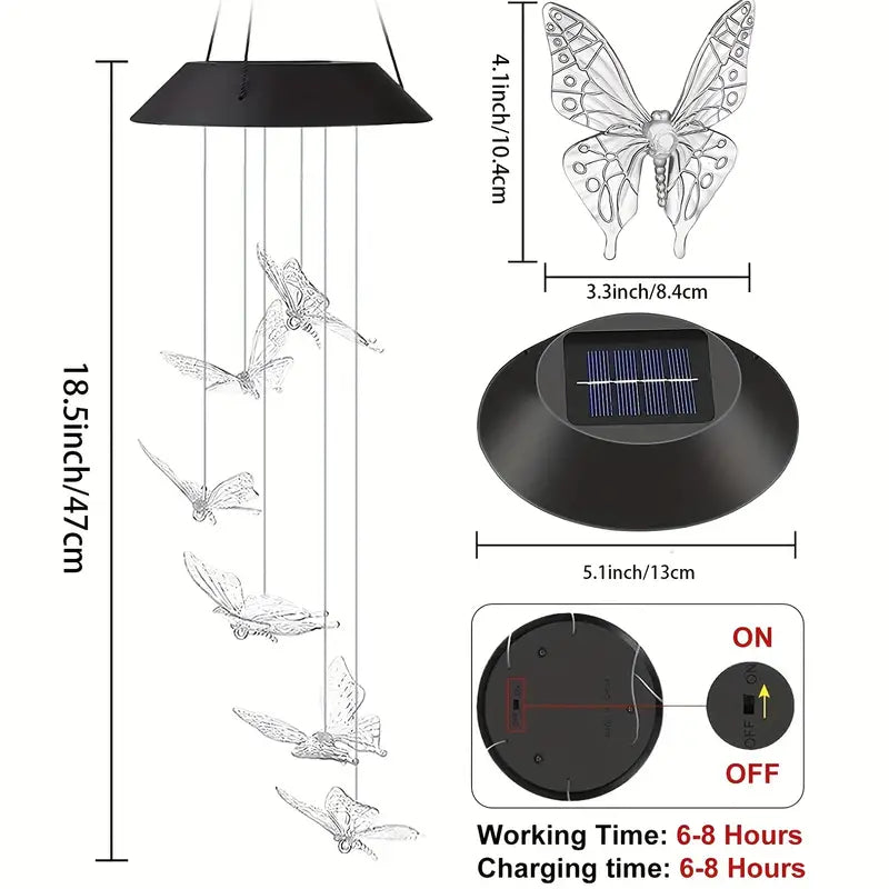 FlutterGlowChime™ - Sommerfugle solenergi vindspil