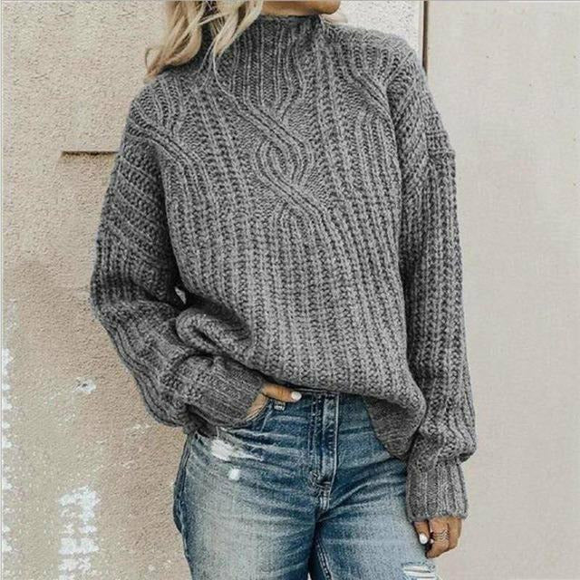 Afslappet Solid Strikket Sweater